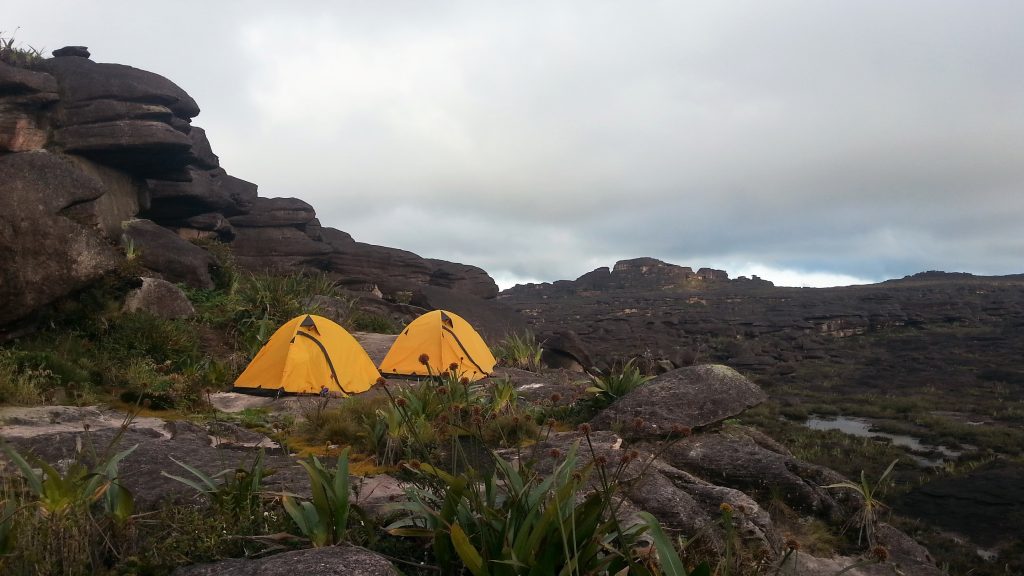 Our tents pitched on the rocky surface of Roraima, exposed to the cold wind! Venezuela