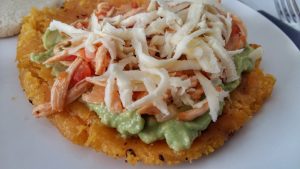 patacones with guacamole, ahogao and cheese - part of the cooking class with 5 Bogota - what to in Bogota