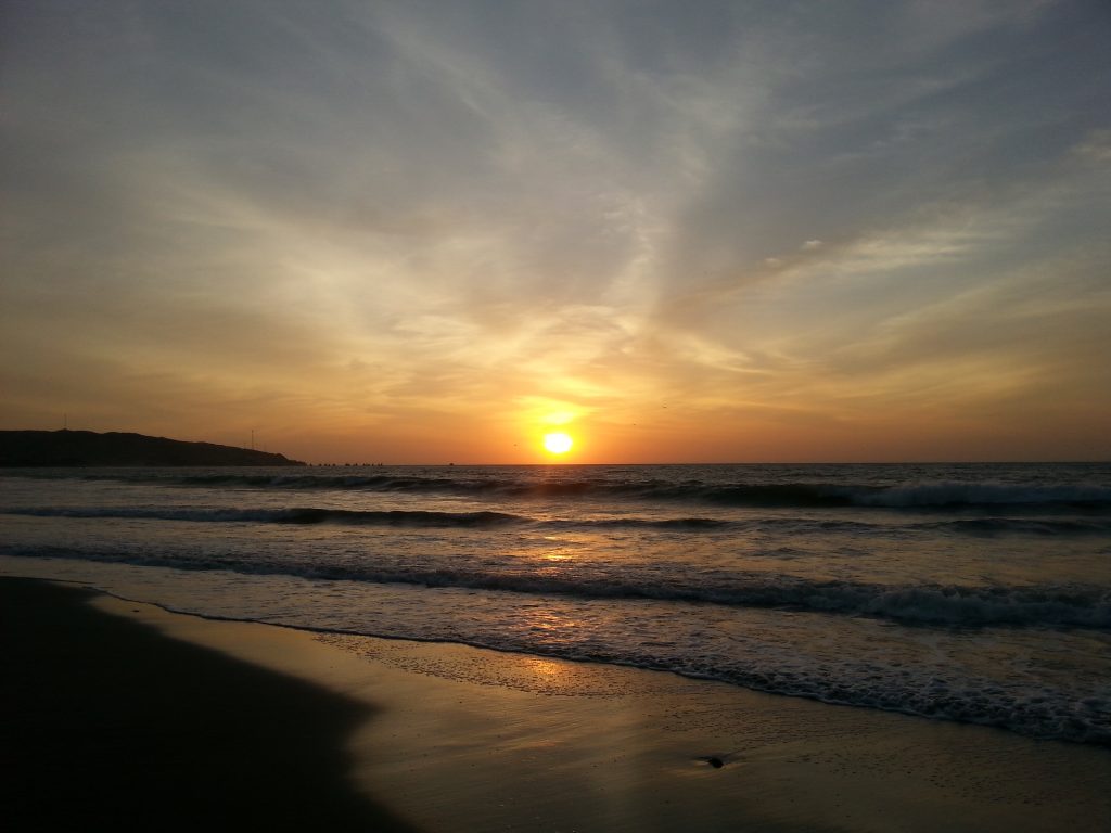 Gorgeous sunset on the beach in Mancora Peru