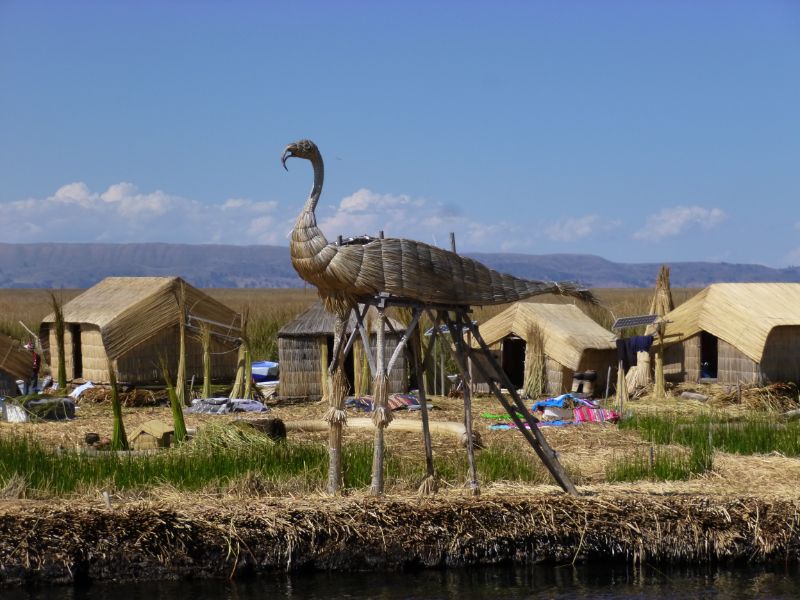 A Bird sculpture made from reeds at the Reed Islands at Uros - Lake Titicaca Day Trips