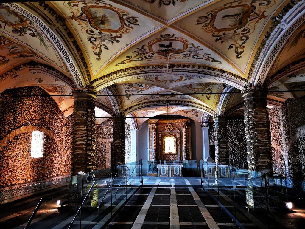 Inside the Chapel of Bones in Evora Portugal