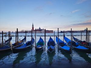 Gondolas with the island of San Giorgio Maggiore in the background