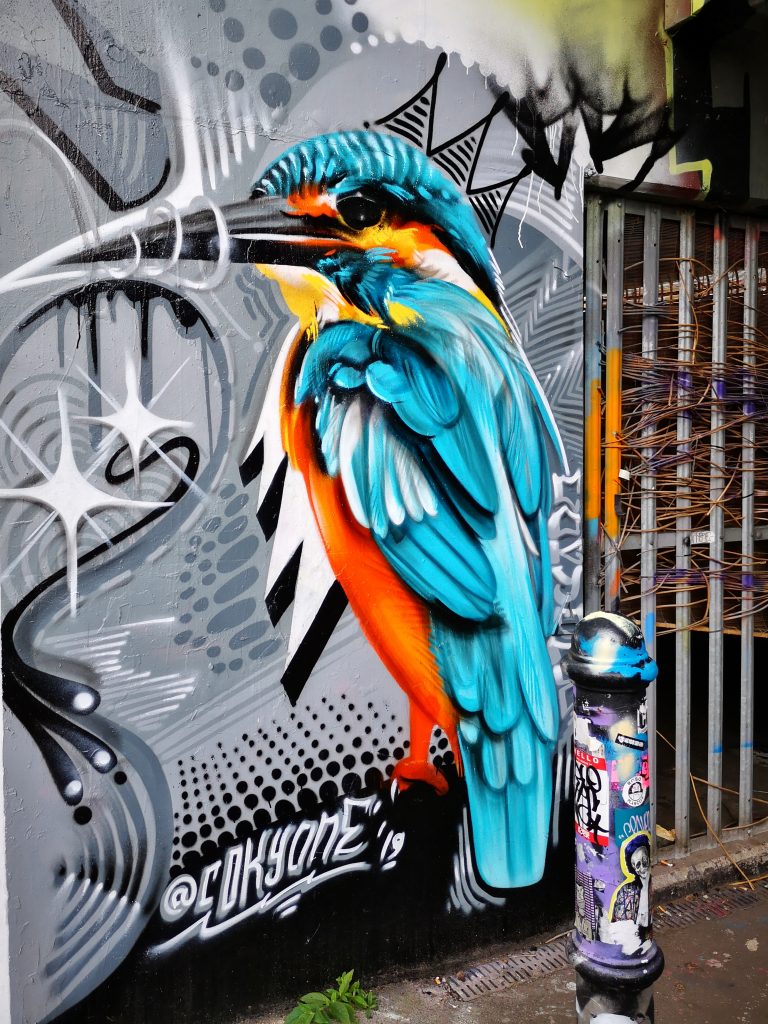 Colourful Kingfisher close to Nomadic Community Garden on Brick Lane