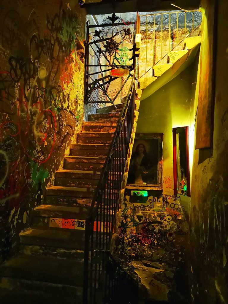 A staircase in Szimpla Ruin Bar