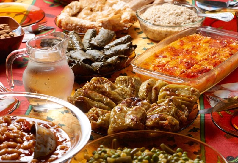A Bulgarian Christmas Feast - plates of different foods on a table