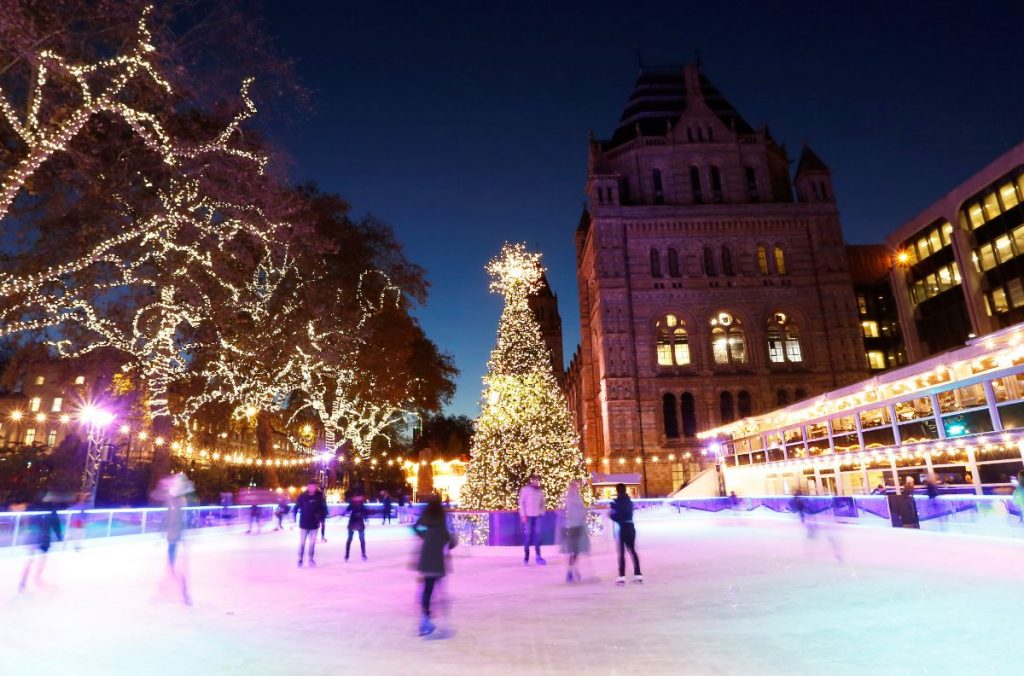 Ice Skating outside the Natural History Museum - London in Winter