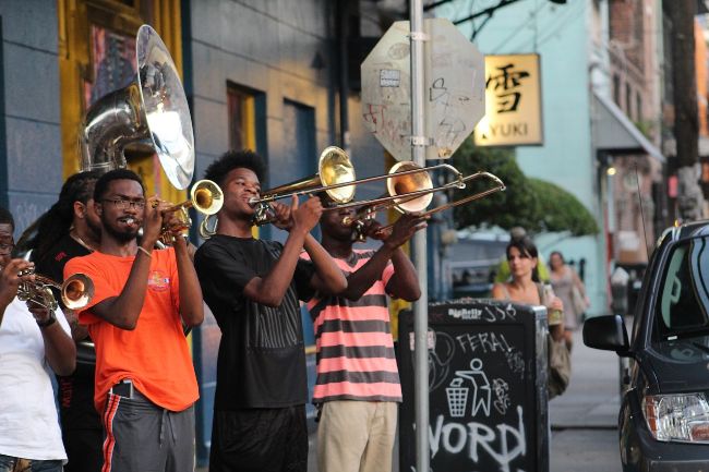 Group of musicians playing brass instruments - Live Music on the Streets of New Orleans