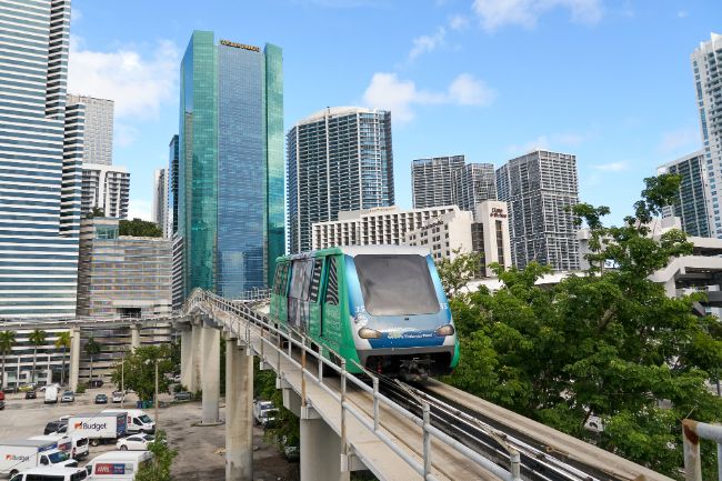 The MetroMover offers Free Transport Around Miami- Metromover on a rail