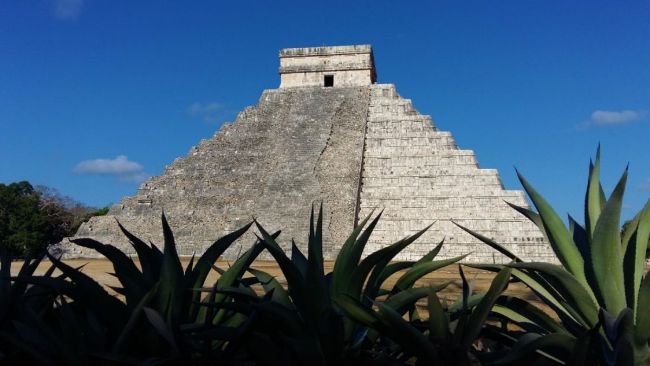 El Castillo Pyramid at Chichen Itza Mayan Ruins in Mexico