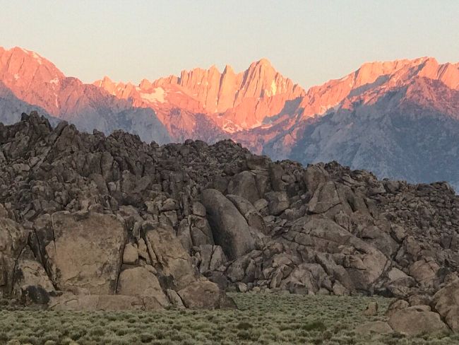 Mount Whitney Eastern Sierras with a Sunset glow on the mountain