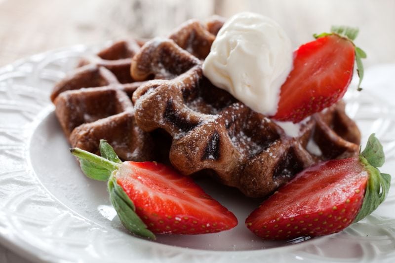 Belgian Waffles with Fruit and Ice Cream