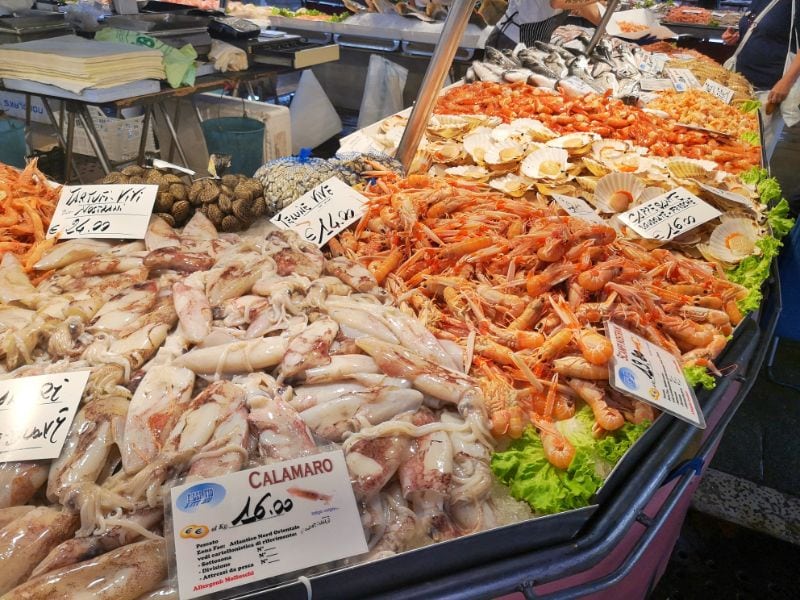 Fish for sale at Rialto Market in Venice