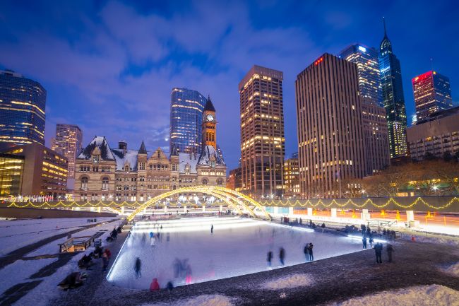 Ice Skating in Toronto in Winter at Nathan Phillips Square