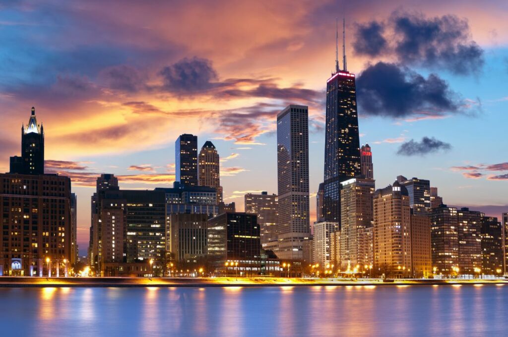 Why Visit Chicago in Winter - Chicago Skyline at Sunset
