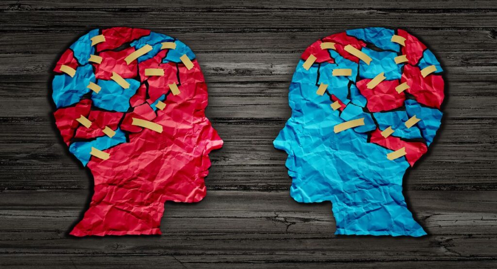 Cultural Exchanges Show We Are Not So Different from Each Other - two paper images of heads with different parts exchanged in the other head