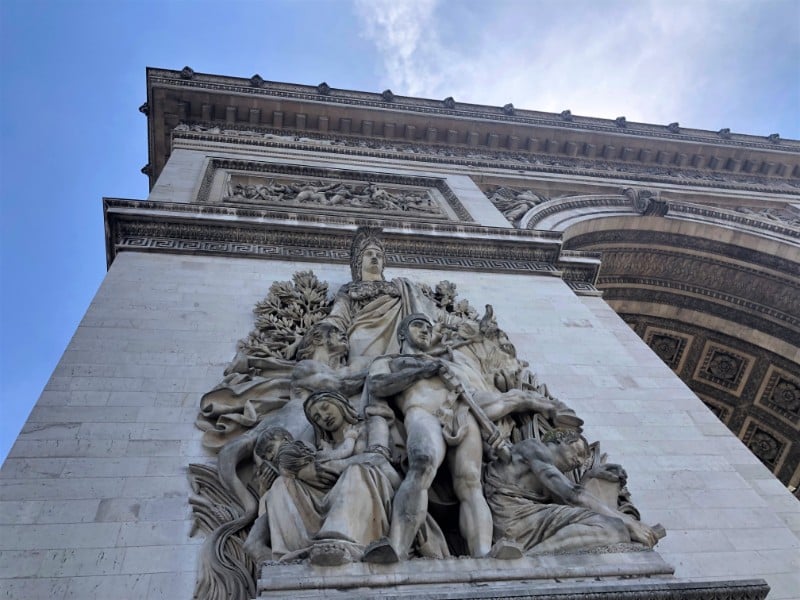 Close up of a statue carved on the Arc de Triomphe - one of the Best Things to do in Paris