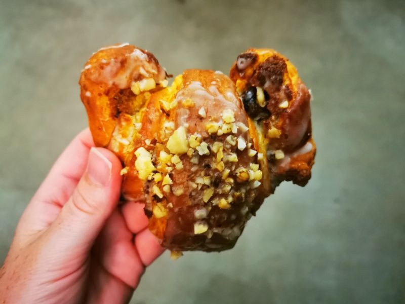a St Martins Croissant - horsehoe shaped pastry topped with chopped nuts