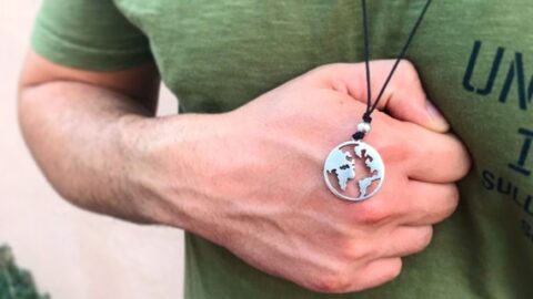 Image for Men's Globe Necklace World Map
