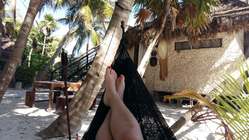 Me Chilling Out in a Hammock by the Beach in Tulum - a view of my feet