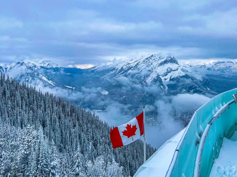 The View from the top of Sulphur Mountain in Winter Landscape
