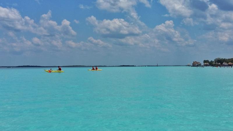 Kayaks on the Beautiful Blue Water of Laguna Bacalar - Yucatan Itinerary