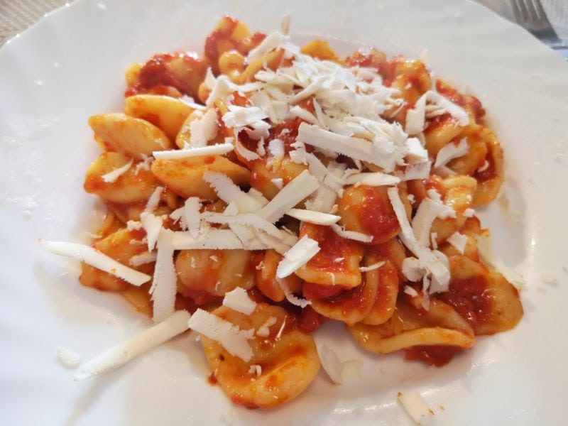 Our homemade orecchiette with tomato sauce