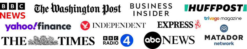 Logos of various publications that I have been featured in